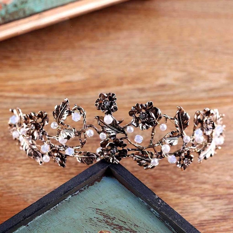 Fdesigner Leiothrix Gold Bride Wedding Queen Flower Crowns and Tiaras Baroque Bridal Hair Accessories for Women - Image 2